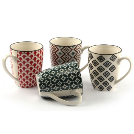 Set 4 Tazze Mug MOSAIK in Ceramica| Decori Arabeggianti Brillanti