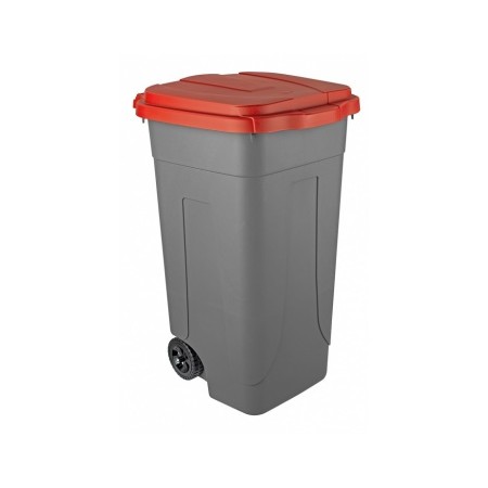 Bidone carrellato Lt 80 c/cop rosso+pedale+Asta