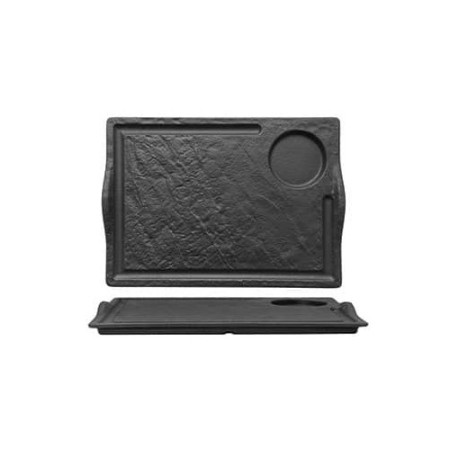 Piatto bistecca nero in ceramica effetto pietra 33x24 cm -  DAC