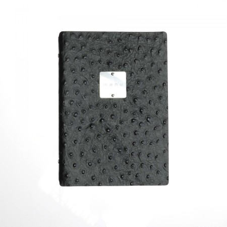 Porta menu in vera pelle rigenerata - formato 16,5x23,1 cm (GOLFO) - colore NERO STRUZZO - 2 buste