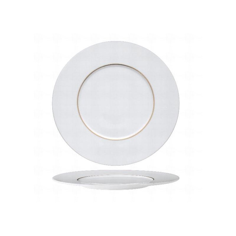 Piatto piano bianco 29 cm con bordo interno oro