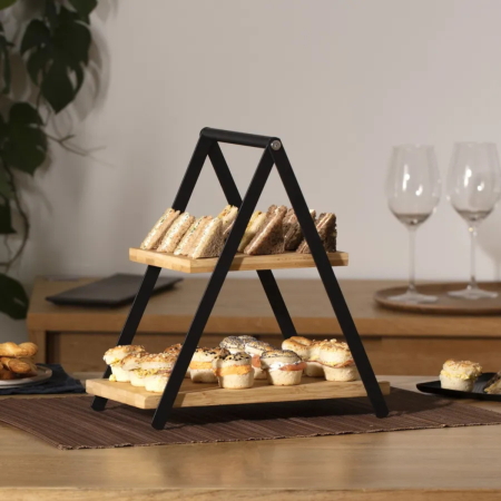 Alzatina Richiudibile in Metallo con Ripiani in Bamboo 34x17x33 cm | Buffet & Dolci