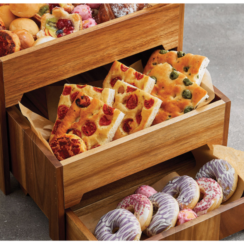 Set buffet in acacia a tre piani - DAC Forniture Alberghiere