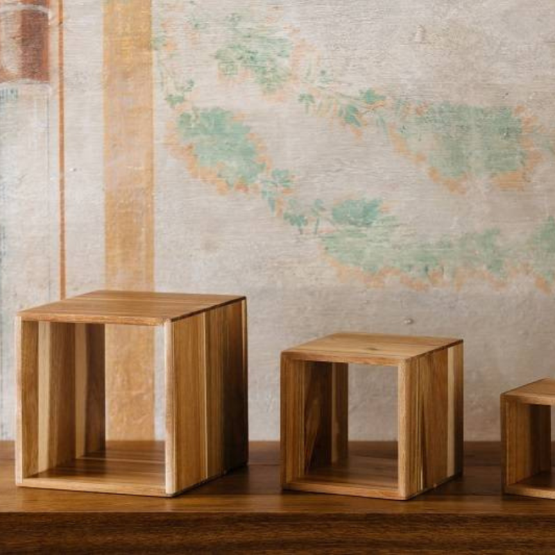 Set di tre cubi in acacia per buffet/ catering - DAC Forniture