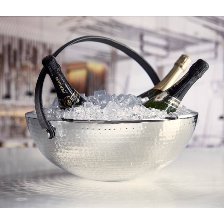 Secchiello Portaghiaccio in Acciaio Martellato con Manico in Ecopelle – 43 cm