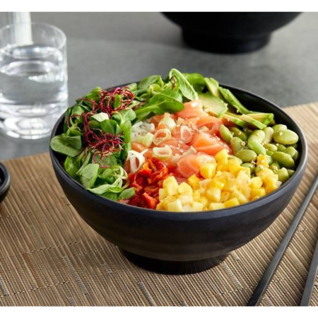 Ciotola nera ondulata in melamina Ø19x9 cm | 1200 ml resistente