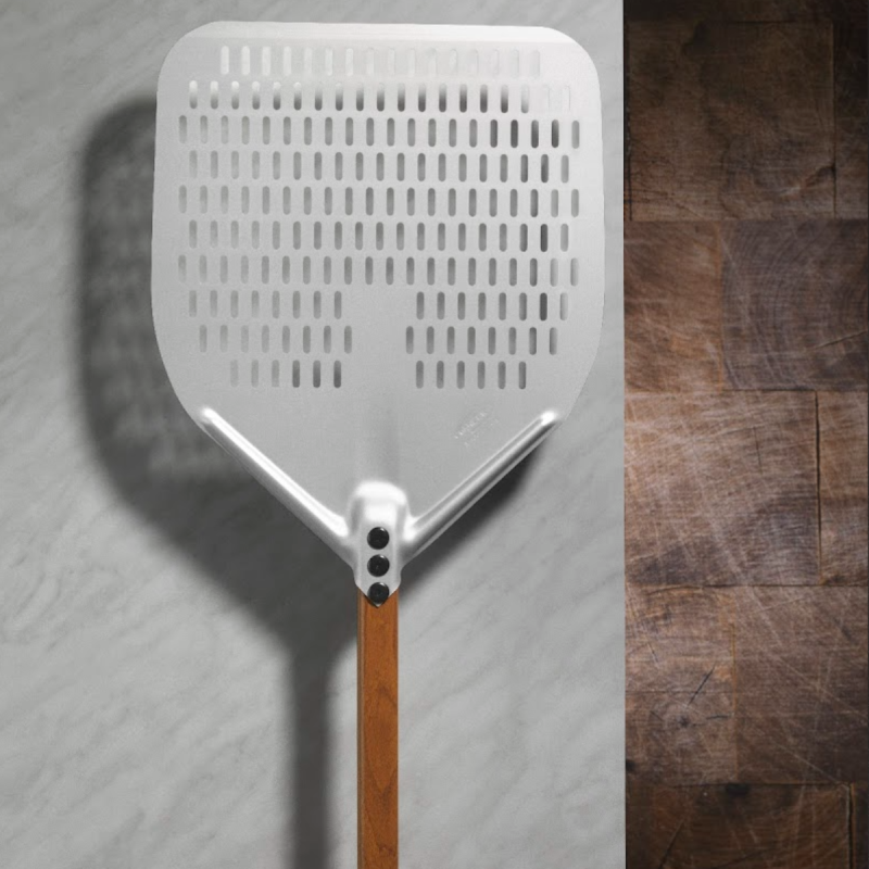 Pala Pizza Alluminio Forata 36x36 Manico 150 cm Smontabile WoodTech