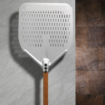 Pala Pizza Alluminio Forata 36x36 Manico 150 cm Smontabile WoodTech