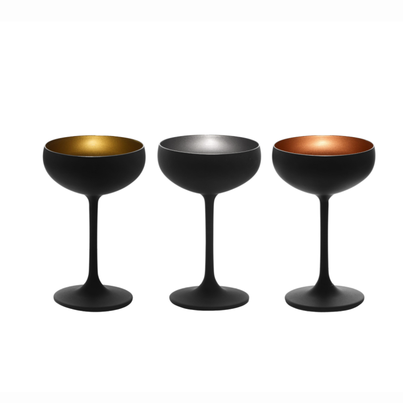 6 coppe champagne cl.23 -Olympic Nere e Dorate - Raffinate ed Eleganti