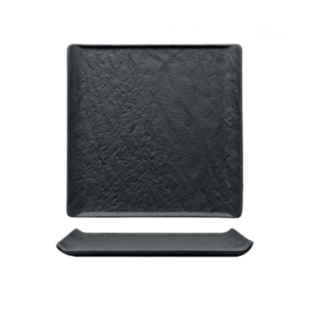 Piatto Quadrato Effetto Pietra Nero 17,5x17,5 cm | DAC Forniture